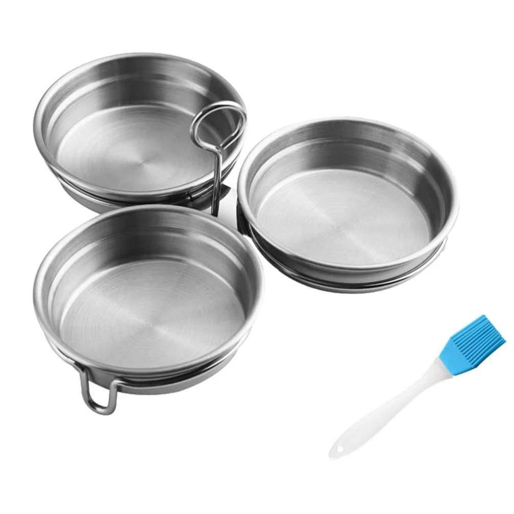 Angoily Egg Poacher Set with Oil Brush - Stainless Steel Mold and Silver