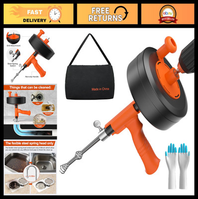 50ft Flexible Steel Drain Snake Auger with Drill Adapter - Heavy Duty Sink Unclo