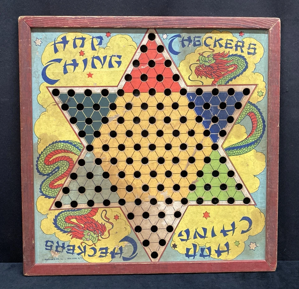 Hop Ching Chinese Checkers Colorful Game Board w/Marbles 1940’s Near Complete - Image 4 of 4