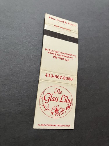 Vintage Massachusetts Matchbook “The Glass Lily” Longmeadow