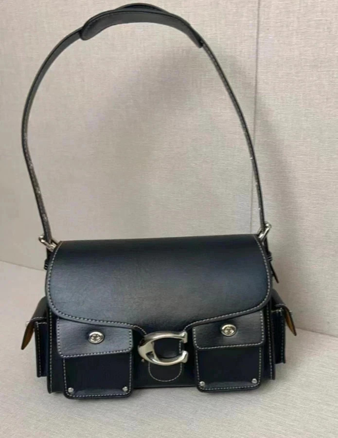 Coach Leather Cargo Turnlock Soft Tabby Shoulder Bag Black CU124 NWT