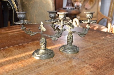 Pair Antique French Garniture Bronze Candelabras Marti Et Cie Medaille D Argent