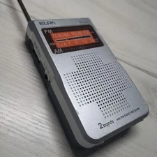 ELPA Compact AM/FM Radio Receiver Silver with Earphone Jack Vintage Rare