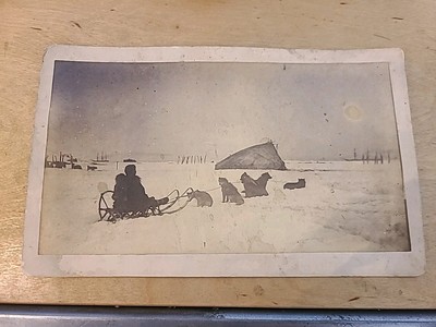 Dog Sled Vintage Photograph Ca 1900 Eskimo / Tent w/ Ships in Background