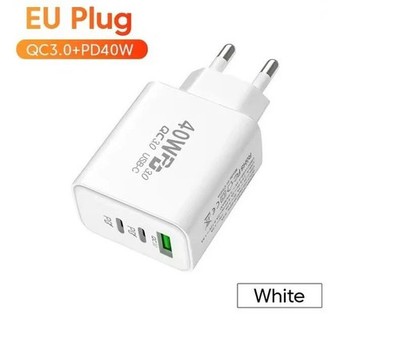 3-fach Schnellladegerät 40W Netzteil 2x USB-C + 1x USB Charger Mehrfach Stecker