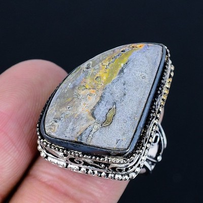 Pleasing Bumble Bee Jasper Gemstone 925 Sterling Silver Jewelry Ring Size 8