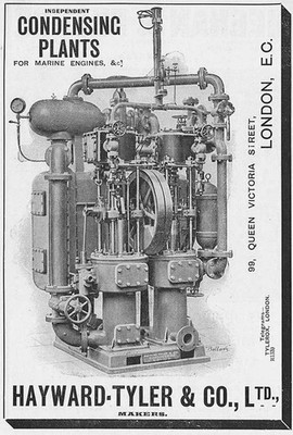 HAYWARD TYLER & CO London; Brennwertwerke - antike Technik Werbung 1909