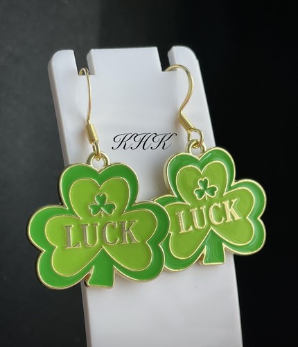 Lucky Charm Clover Earrings Shamrock Ireland Rugby Football Holiday Jewellery - Picture 1 of 7