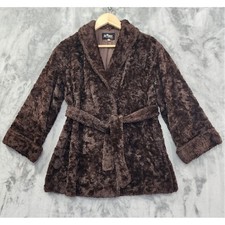 Vintage Sumera Co Maggu Jacket Womens S Brown Faux Fur Wrap Belted Kimono Lined