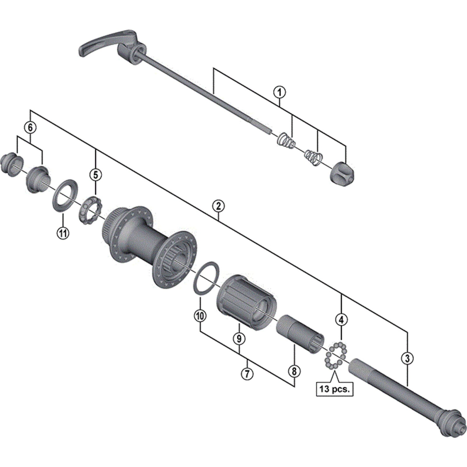 Shimano Spares FH-M785 complete hub axle