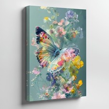 Colorful Butterfly And Floral Bouquet Canvas Wall Art Nature Decor Print