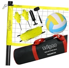 Outdoor Portable Volleyball Net System - Adjustable Height Fluorescent Green