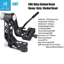 720° CNC Alloy Gimbal Head Heavy Duty Pan Head Panoramic Tripod Head W/ Handle