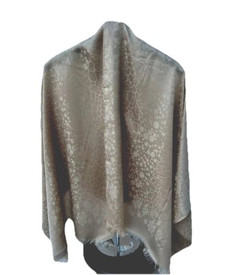 Beige Jacquard Scarf with Gold Texture Geometric Pattern For Women