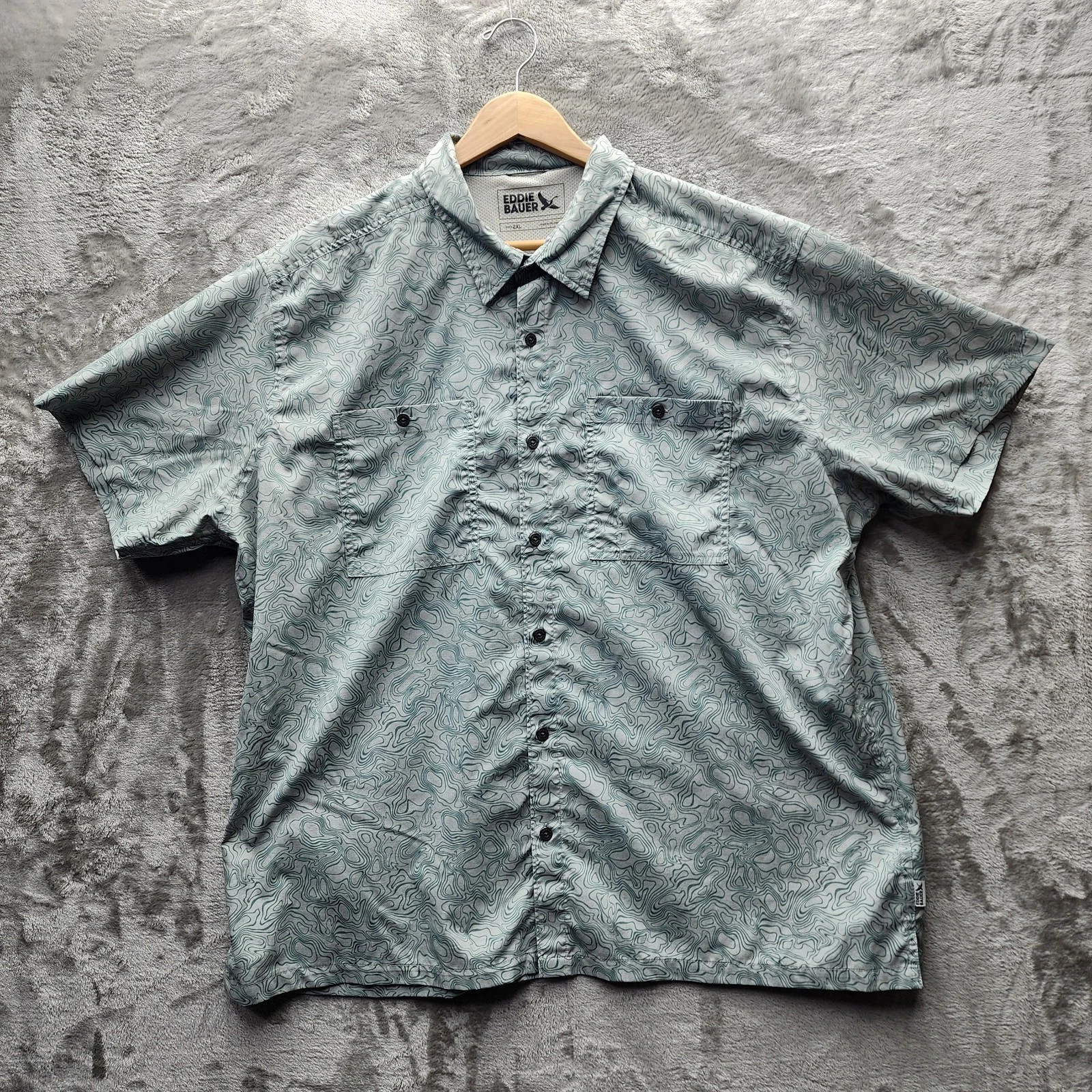 Eddie Bauer Shirt Mens 2XL Topographic Map Print Outdoor Fishing Hiking