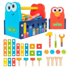 Sesame Street Wood Toolbox with Building Toys for Toddlers