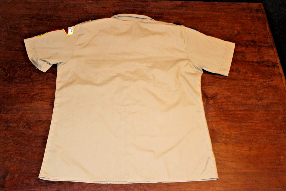 美国童子军 BSA 男式衬衫棕褐色大号缝制补丁短袖 — 第 4/4 张图片