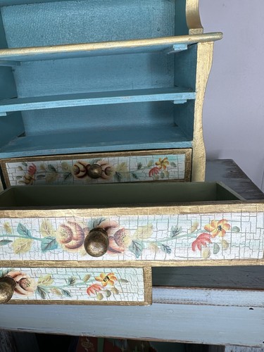 Salesman's Sample Wood Hutch Buffet Doll Furniture Drawers Crackle Flowers 16” - Picture 5 of 18