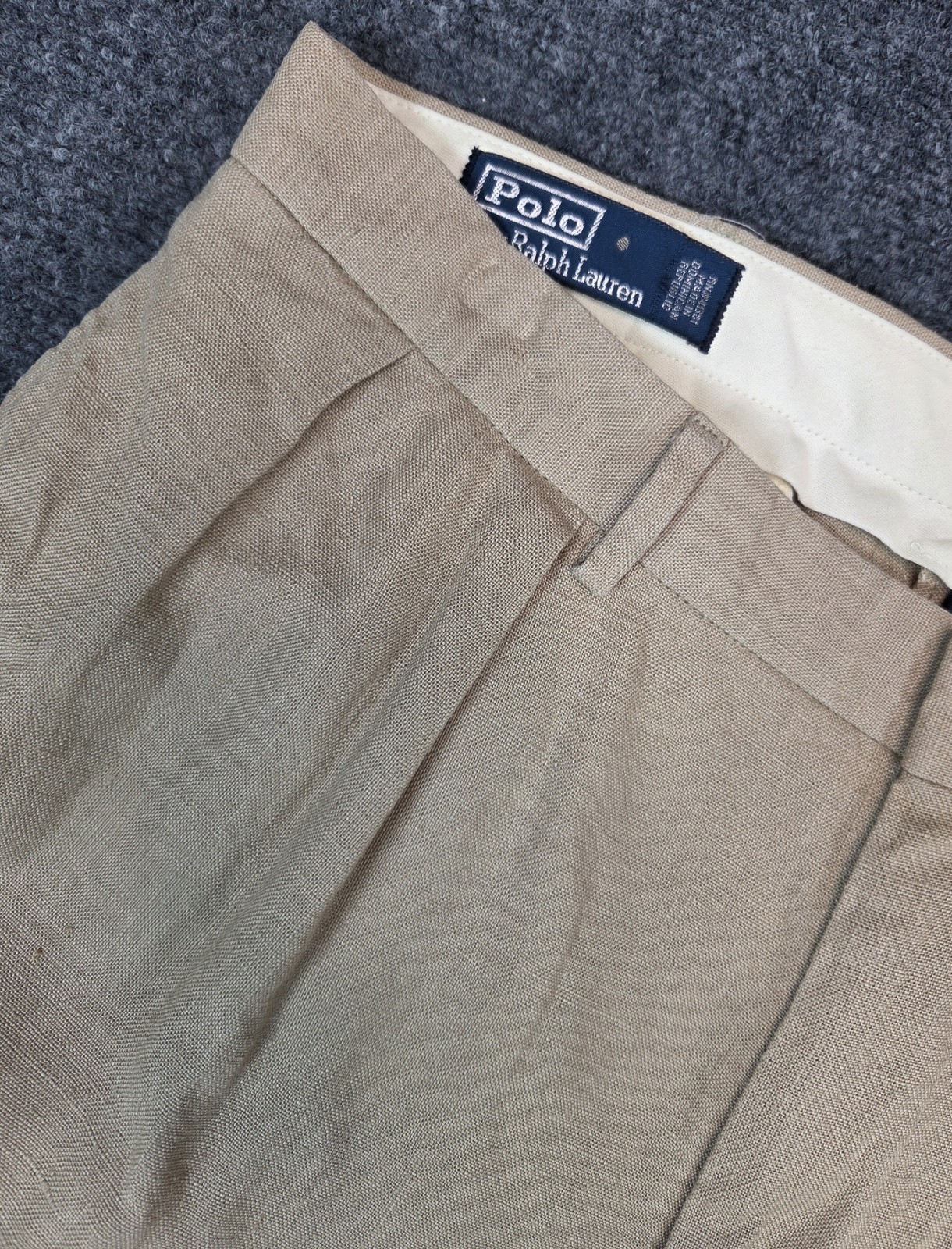 Vintage Polo Ralph Lauren Linen Pants Mens 35x30 Beige Pleated Cuffed