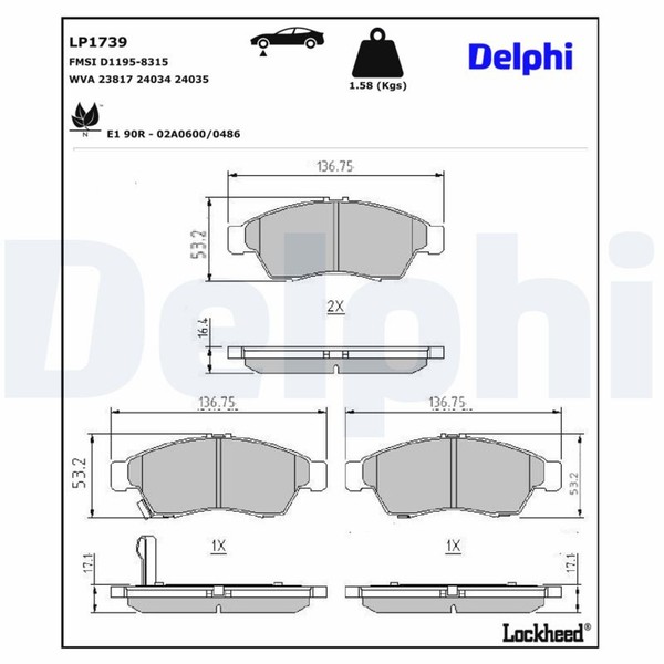 Delphi Bremsbelagsatz Scheibenbremse LP1739 FüR Liana Suzuki ER 413 Ddis 414D-image