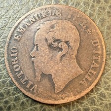 1861 Italy 5 Centesimi Coin KM# 3.2 Copper