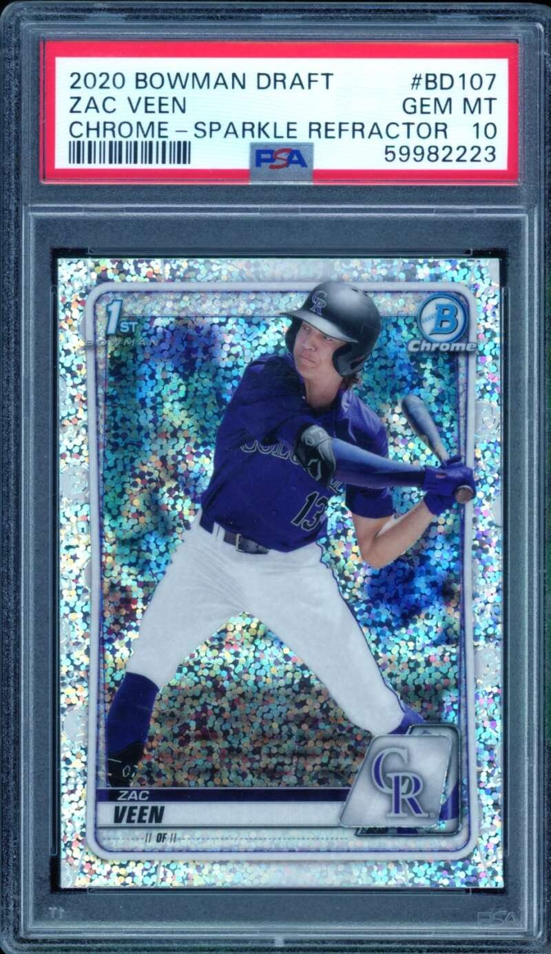 Zac Veen Rookie Card 2020 Bowman Draft Chrome Sparkle Refractor #BD107 PSA 10
