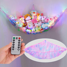 Stuffed Animals Net Hammock Kids Toy Storage with LED Light Plush Toy Organizer