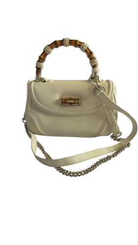Gucci Bamboo Top Handle Small Shoulder Crossbody Bag Off White Leather