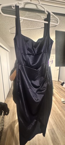 Windsor Navy Satin Ruched Sweetheart Sleeveless Midi Bodycon Dress XL