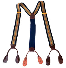 VTG Pelican USA Suspenders Braces Silk Multicolored Striped Burgundy Leather