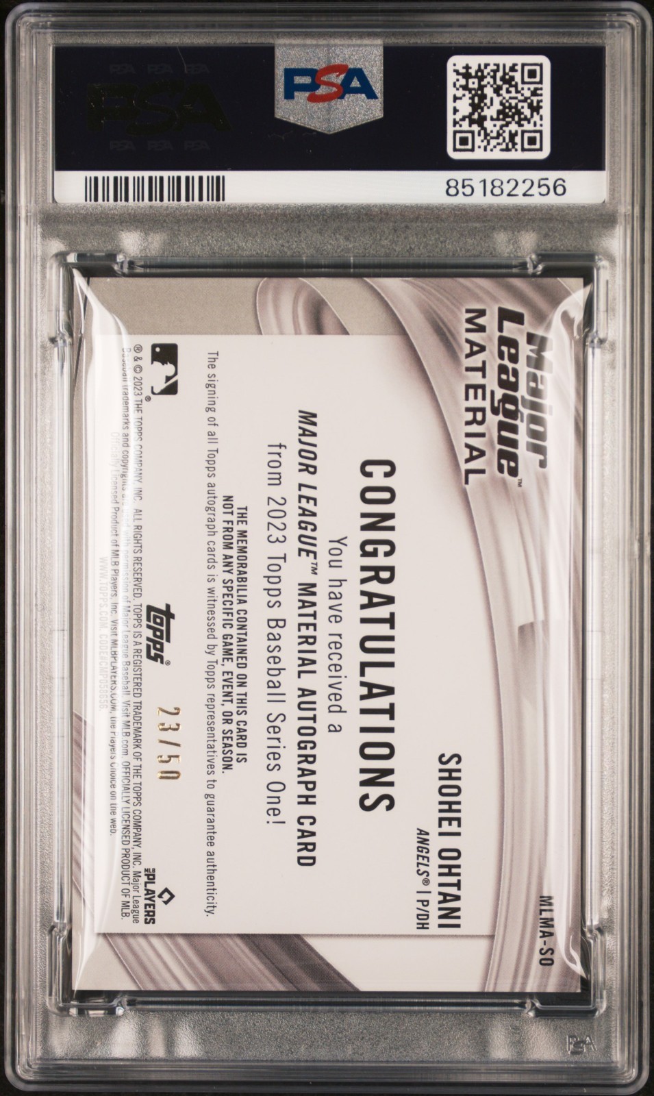 Shohei Ohtani Topps 2023 Major League Material Auto Patch /50 PSA 10 view 2
