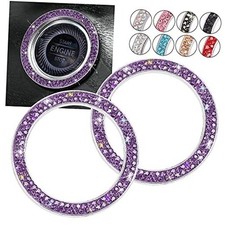 Purple Car Bling Ring, Diamond Rhinestone Push Start Emblem Sticker, I-purple