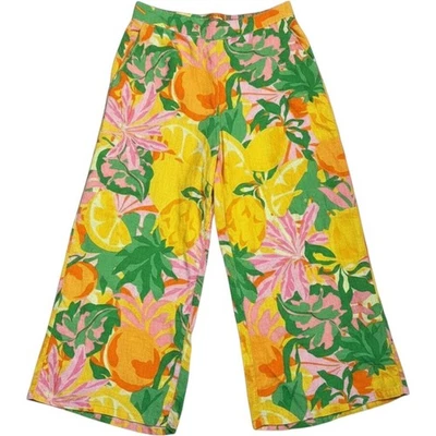 C&C California Linen Wide Leg Pants Crop Womens Large Yellow Tropical Beach Boho - Image 1 of 4