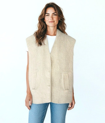 Women s Beige Sleeveless Coco more Vest Minimalist Chic with pockets Size L