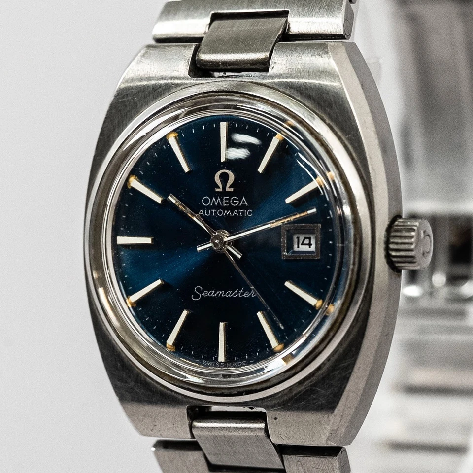 OMEGA Seamaster Cal.684 AT azul marino 27 mm vintage 1975 sin tarifas *OH reparado* vintage para mujer Foto 3 de 4