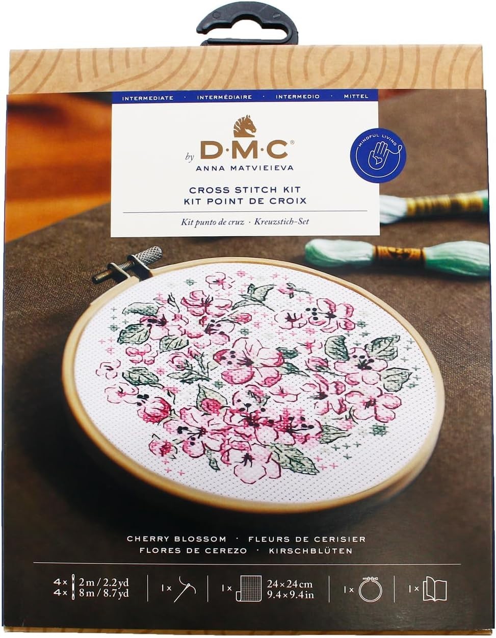 DMC Cross Stitch Kit - Cherry Blossom BK412 includes hoop