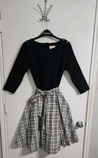 Hope & Henry French Skater Dress Size 12 Multicolor Plaid Preppy Gold Buttons