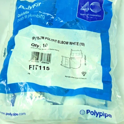 POLYPLUMB 10 x POLYPIPE PolyFit 15mm 90° Winkel weiß FIT115 - 10ER PACK - KOSTENLOSE LIEFERUNG