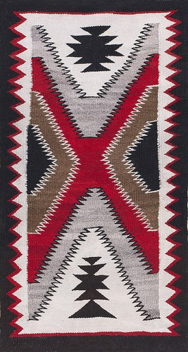 Bold Geometric Antique Native American Navajo Flat Woven Rug
