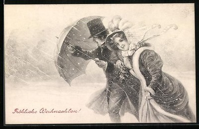 Künstler-AK V.K., Vienne Nr. 5001 /a: Bonne Année!, Mann und Frau laufen durch  