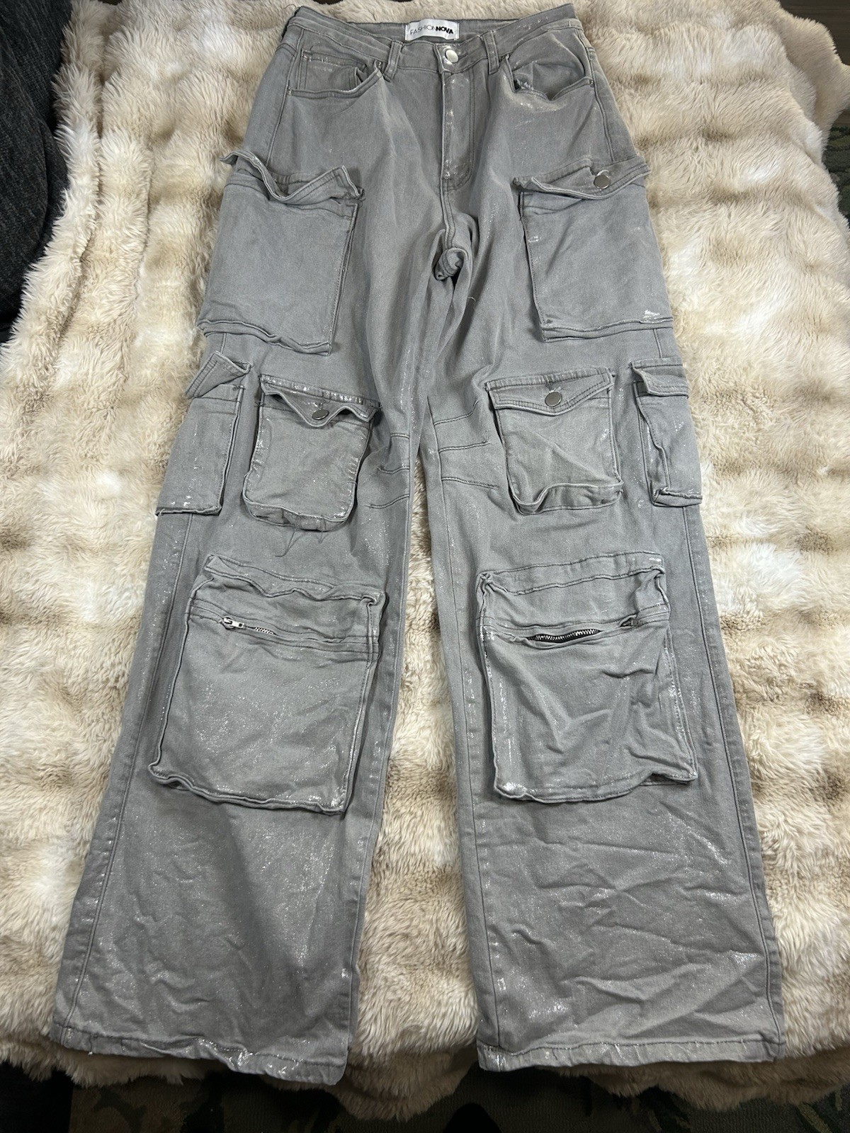 Cargo Baggy Jeans Womens 11 Gray Wide Leg Skater 90s Y2K Fashion Nova Jeans