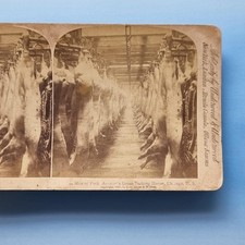 Chicago IL Stereoview um 1895 Echtfoto USA Meile Schweinefleisch Verpackungsanlage