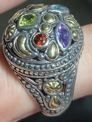 Samuel Benham BJC 925 Sterling Silver 18K Gold Gems Ring