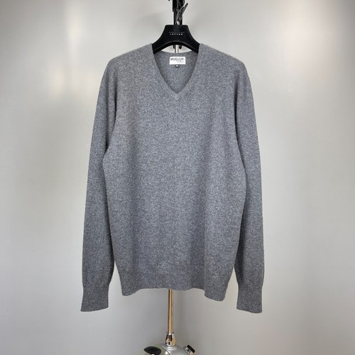 Mugler, MUGLER Men’s Thierry Mugler Grey Cashmere V-Neck Jumper Sweater – Size XXL