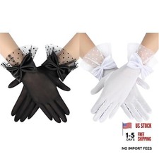 Women's Lace Gloves Tea Party Gloves With Sheer One Size Black  White, 2 Pairs
