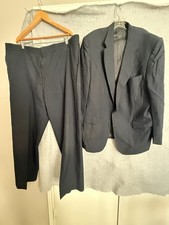 Stafford Suit Men's Jacket 48L Pants 46R Black Wool Blend Suit Set USA Made