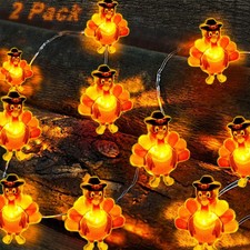 2 Pack Thanksgiving Decorations Turkey String Lights, Total 60LED/20Ft Thanks...