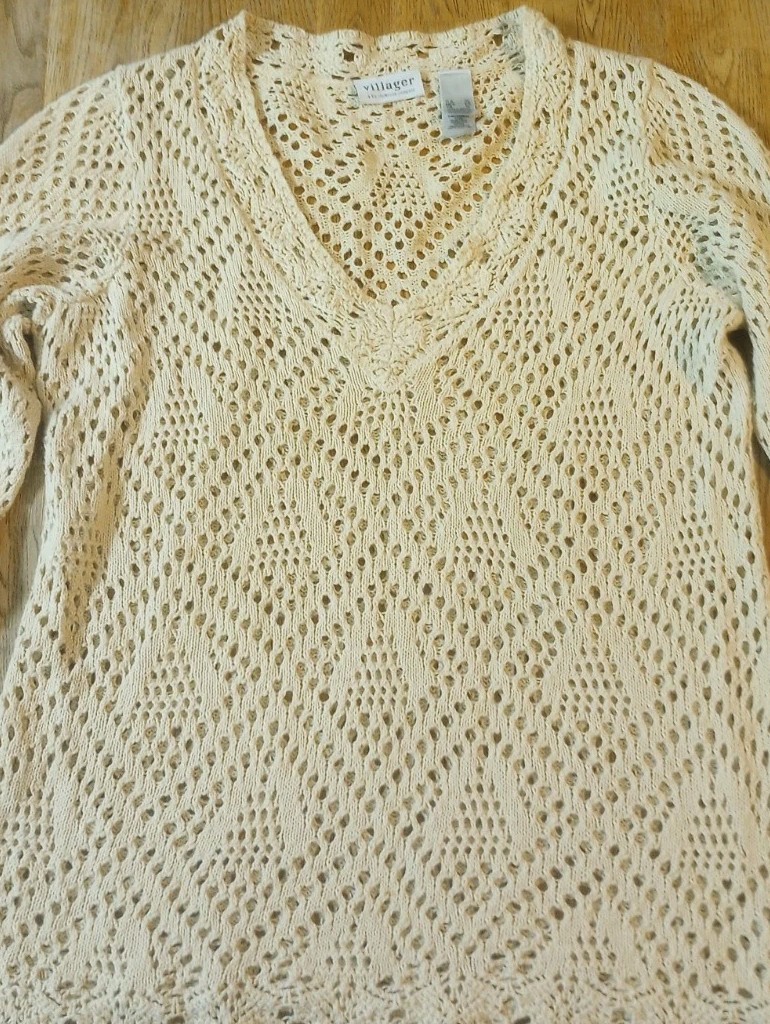 Women's Villager Liz Claiborne XL Crocheted Ivory Top Boho Peasant Cottage Core
