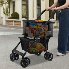 Collapsible Shopping Cart Utility Trolley Cart with Removable Tote Swivel Wheels