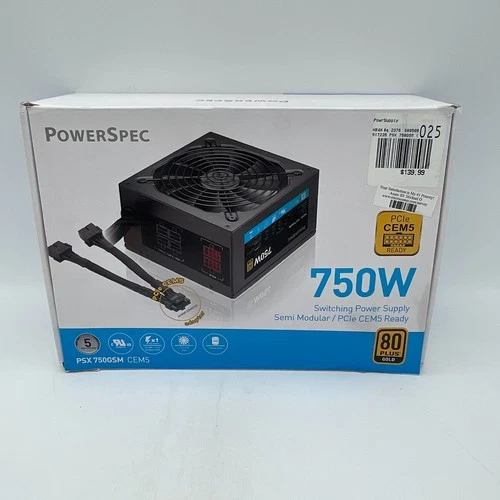 PowerSpec 750W 80 Plus Semi-Modular Power Supply - PSX 750GSM CEMS - Black